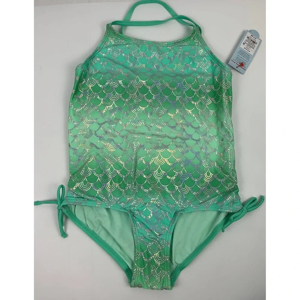 Cat Jack‎ Girls Mermaid Scale One Piece Swimsuit Green M8 Plus